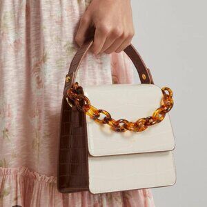 JW Pei Fae Top  Handle Vegan Leather Bag with Crossbody Strap and Acrylic Chain